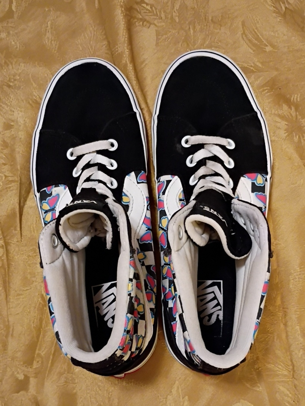 VANS Black High-Top with Colorful Butterfly'sHeart Pattern Women's 9.0 Men's 7.5 - Picture 4 of 9